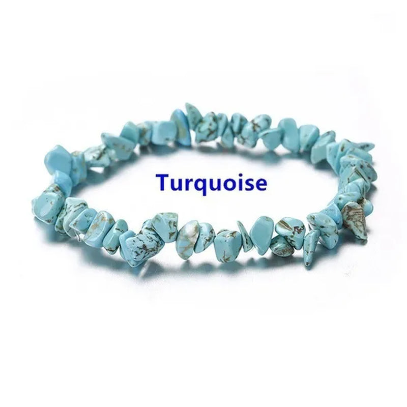 Natural Crystal Chakras Bracelet Natural Gemstone Chips Jewelry Bracelet Amethyst Red Agate Carnelian White Crystal Turquoise Citrine Bracelet (Adjustable Size)