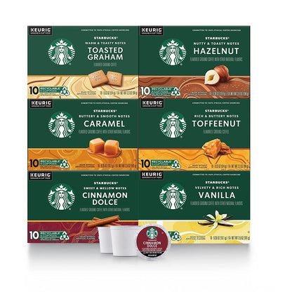 K-Cup Coffee Pods—Flavored Coffee—Variety Pack for Keurig Brewers—Naturally Flavored—100% Arabica—6 boxes (60 pods total)