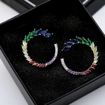 CANDICE Brilliant Yellow Green Blue Stones Prom Party CZ Crystal Big Stud Earrings Pave Setting Trendy 18K White Gold Plated Round Ear Jewelry for Women