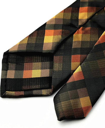 Men'S Classic Checks Dark Blue Grey Jacquard Woven Silk Tie Necktie