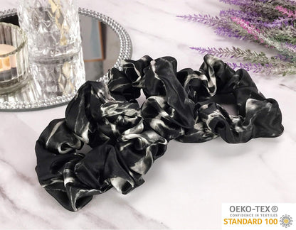 Mulberry Silk Scrunchies for Hair (Black Marble)