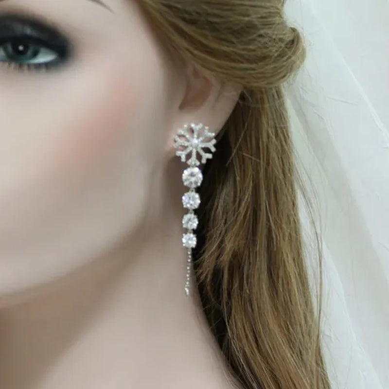Fashion Silver Plated Snowflake Lab Diamond Pendant Earrings for Women