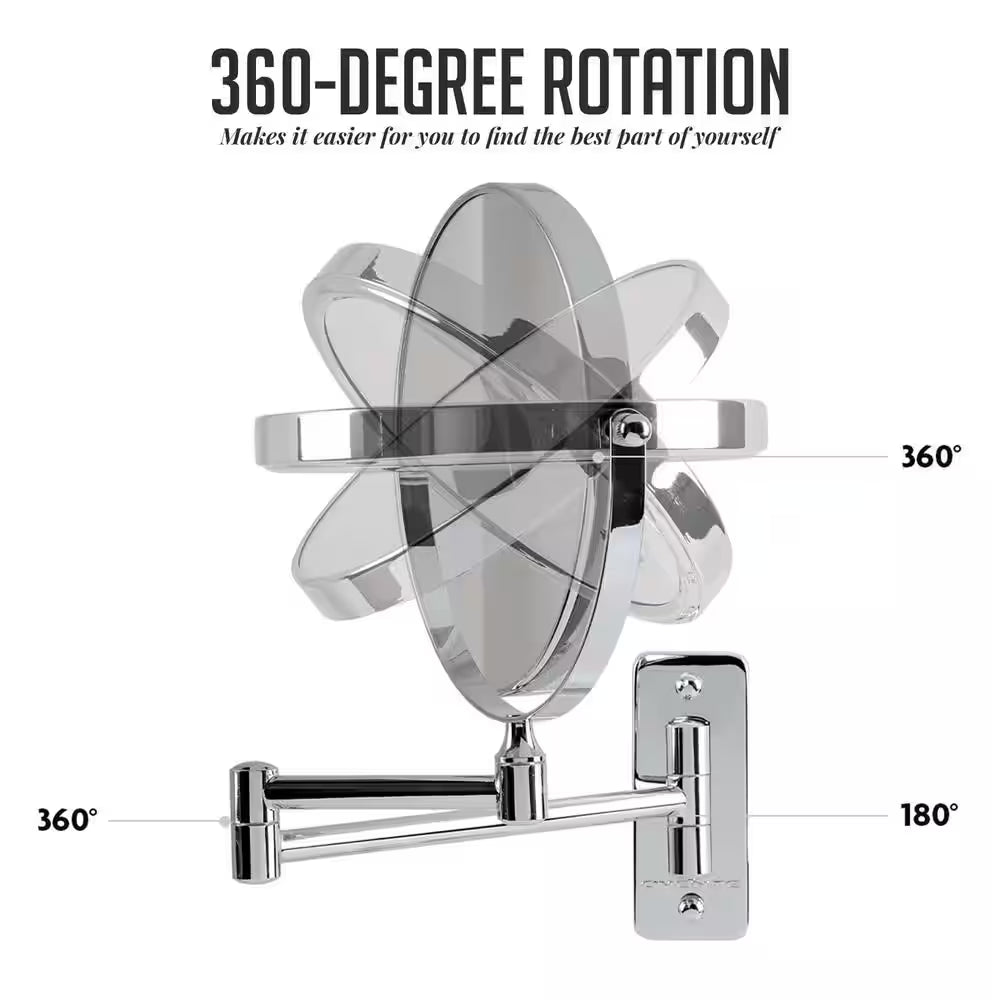 Small round Wall Mounted Polished Chrome Makeup Mirror (11 In. H X 1.4 In. W), 1X-10X Magnification