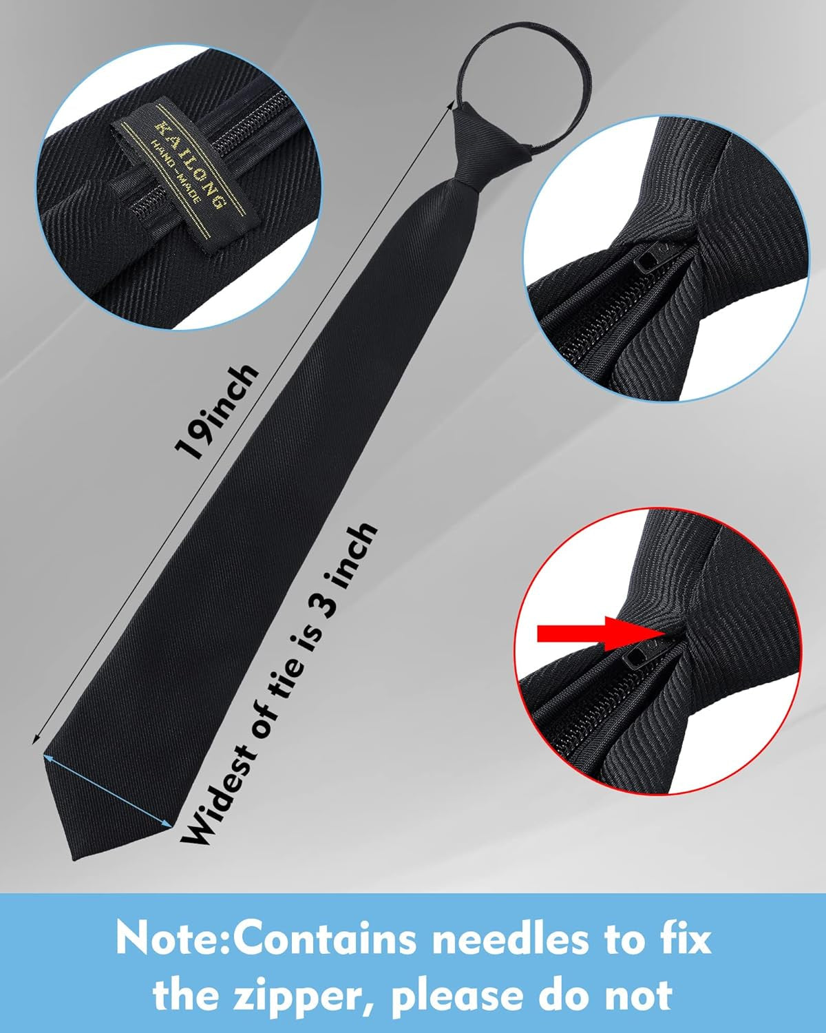 8 Pieces Zipper Tie for Men Adjustable Necktie Pre Tied Clip on Men