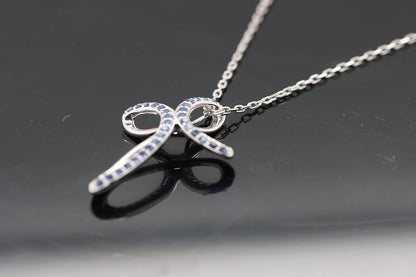 1.2MM round Cut Blue Sapphire Infinity Cross Necklace Pendant - 14K White Gold over 925 Sterling Silver Twist Cross Necklace for Women with 18" Chain (Clarity-Vvs1, Color-Blue, 0.12 Carat)