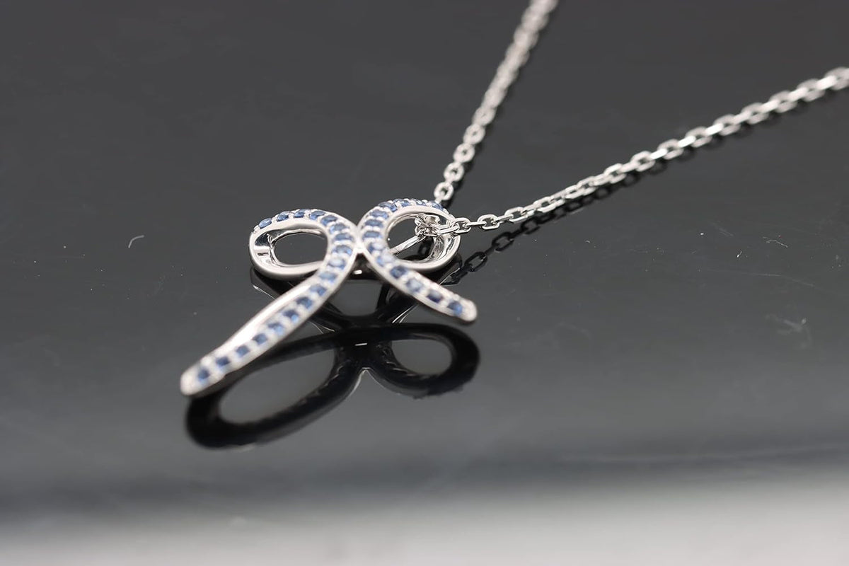 1.2MM round Cut Blue Sapphire Infinity Cross Necklace Pendant - 14K White Gold over 925 Sterling Silver Twist Cross Necklace for Women with 18" Chain (Clarity-Vvs1, Color-Blue, 0.12 Carat)