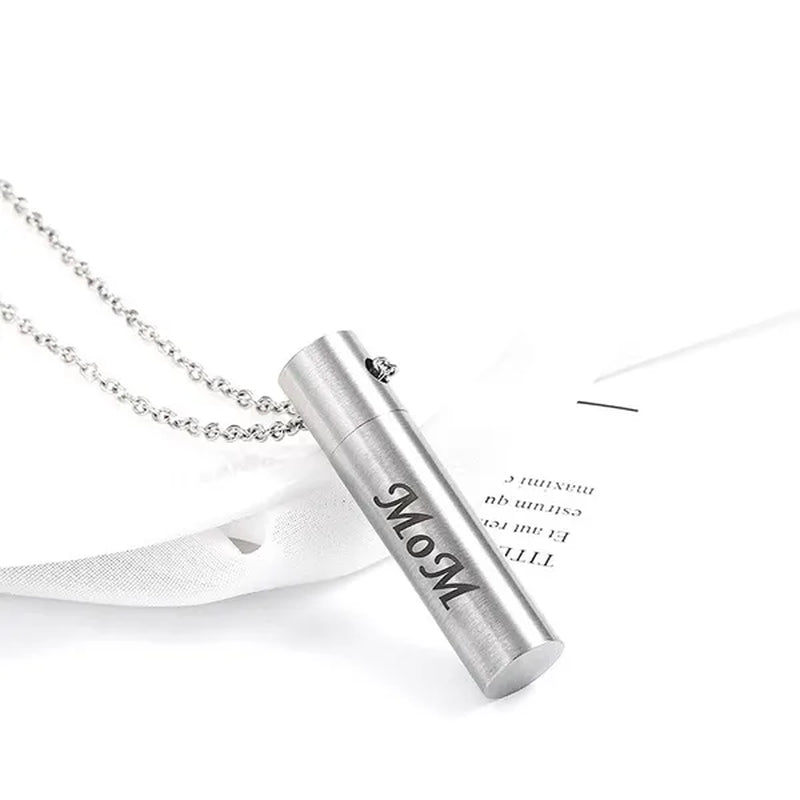 Mom Dad Stainless Steel Urn Necklaces for Women Men Cremation Pendant Necklace for Memorial Ashes Jewelry Silver