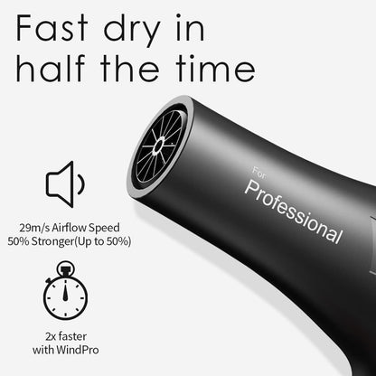 Ionic Salon Hair Dryer, Professional Blow Dryer AC Motor Fast Drying with 2 Speed, 3 Heat Setting, Cool Button, with Diffuser, Nozzle, Concentrator Comb for Curly & Straight Hair-Black