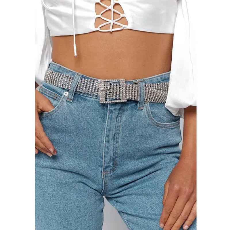 Brilliant Women's Belt Waist Chain Full Diamond Rhinestone Crystal Belt Luxury Large Party Silver Waist Belt