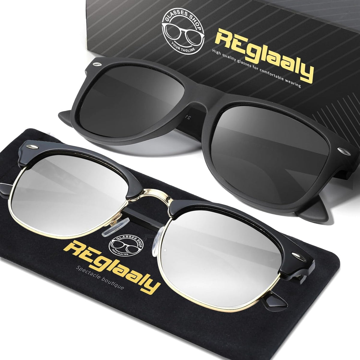 Sunglasses Men and Womens, Polarized Sunglasses for men with UV Blocking Semi-Rimless Frame for Driving & Hiking