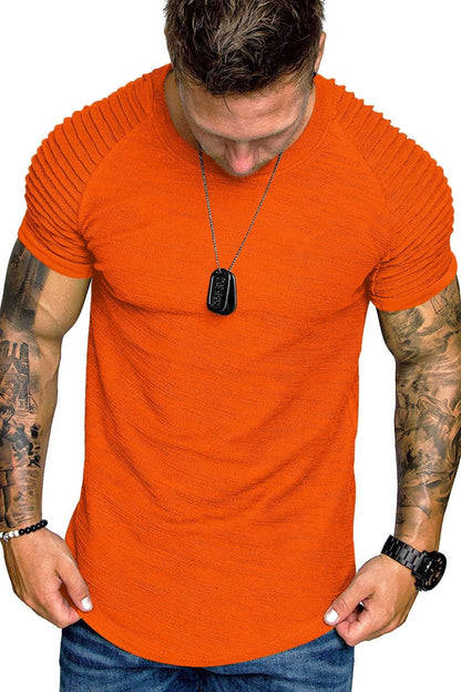 Men'S Muscle T-Shirt Pleated Raglan Sleeve Bodybuilding Gym Tee Short Sleeve Fashion Workout Shirts Hipster Shirt
