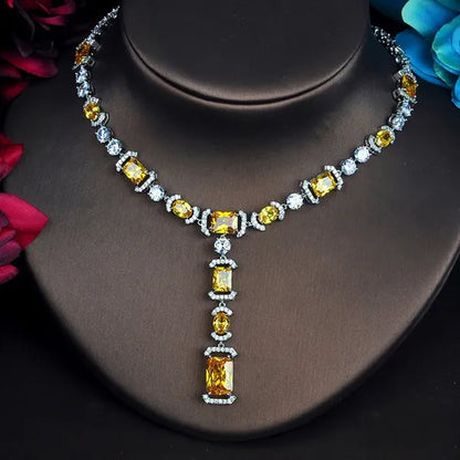 CANDICE Luxury White Gold Plated Bridal Party Jewelry Inlaid AAA Cubic Zirconia Long Drop Dangle Necklace Earrings Set for Women Wedding
