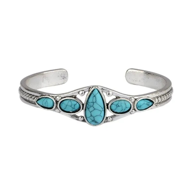 Women Vintage Jewelry  Soild Sterling  Natural Gemstone Turquoise Bracelet Adjustable Wedding Engagement Jewelry