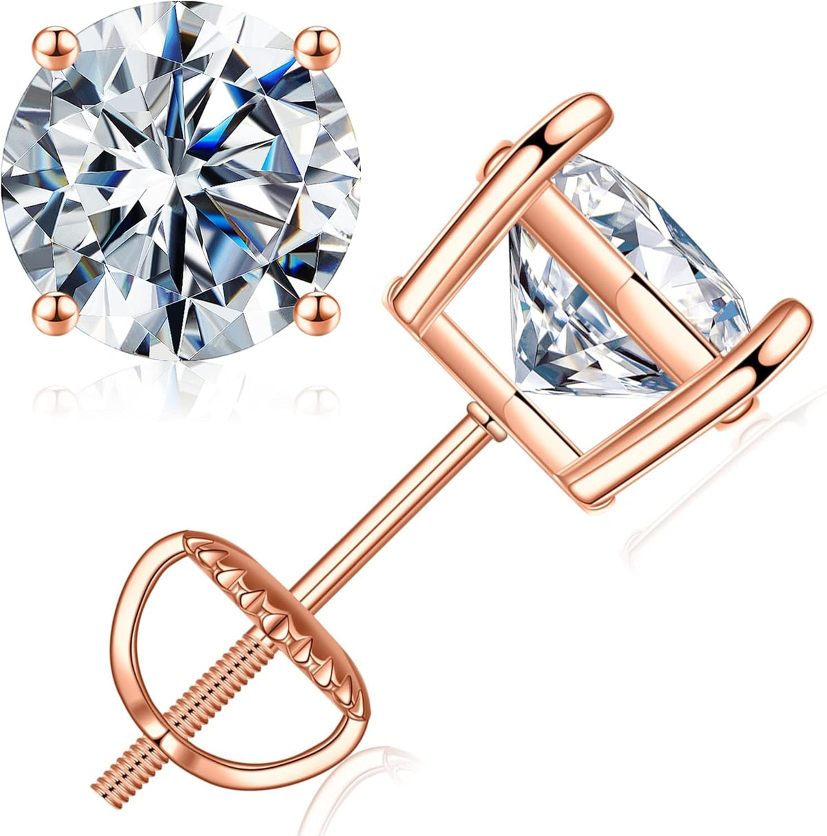 0.2-4ct Moissanite Screw Back Earrings for Women, D Color VVS1 Clarity Lab Created Diamond Earring 18K White Yellow Rose Gold Ruthenium Vermeil 925 Sterling Silver Round Moissanite Earrings