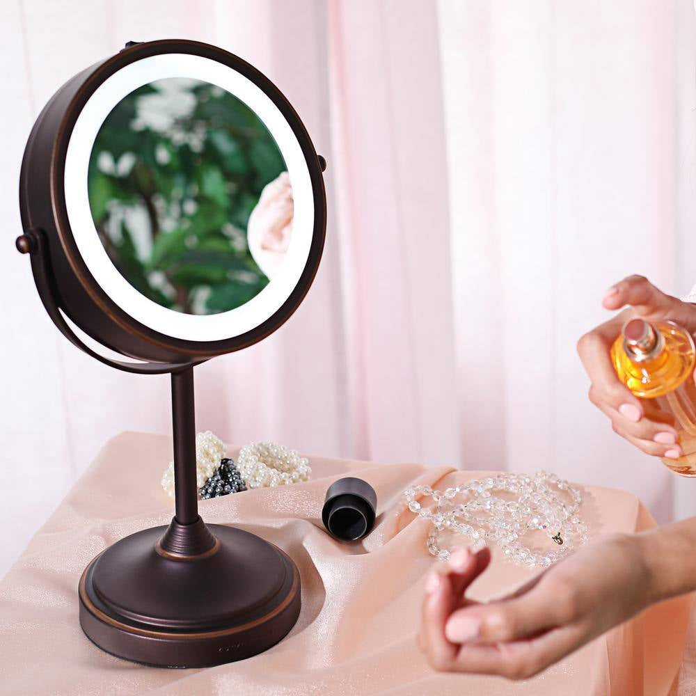 5.3 In. X 12.8 In. Tabletop Makeup Mirror in Antique Bronze
