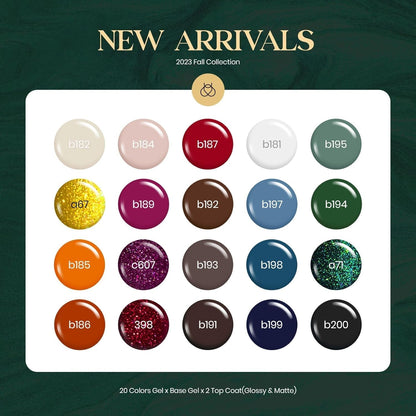 Beetles Gel Nail Polish Set, 23 PCS 20 Colors Gel Nail Polish Kit Green Red Blue Glitter Gold Brown with Base Coat Glossy Matte Top Coat Gel Polish Soak off Uv Valentines Gifts for Women