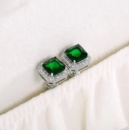 Fashion Jewelry 925 Sterling Silver Emerald Ear Studs Diamond Earrings