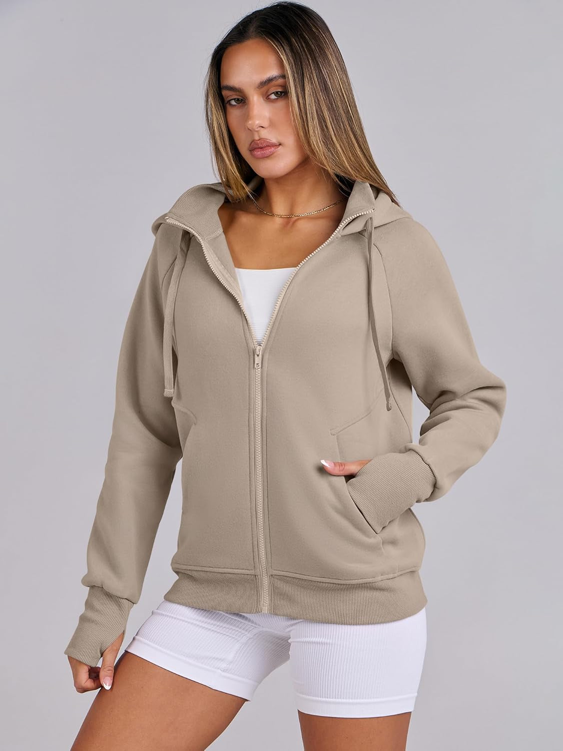 Womens Zip up Hoodies Fleece Jackets Long Sleeve Sweatshirts Pockets Casual Fall Fashion Preppy Outfits Y2K Clothes