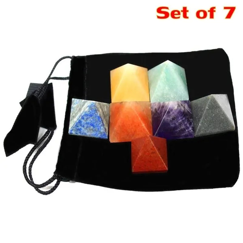 7PCS Natural Quartz Carving Stone Crystal Pyramid Pendulum 7 Chakra Pyramid Reiki Energy Pendulos Therapy Healing Stone Jewelry