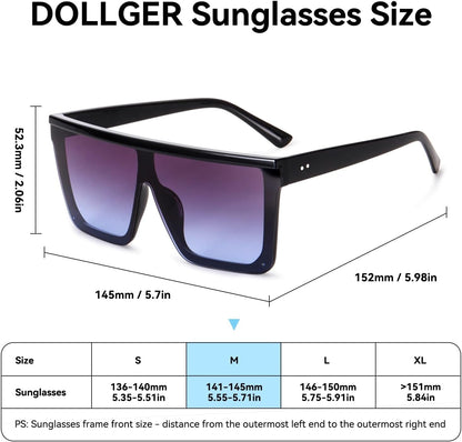 Square Oversized Sunglasses for Women Men Fashion Flat Top Big Black Frame Shades
