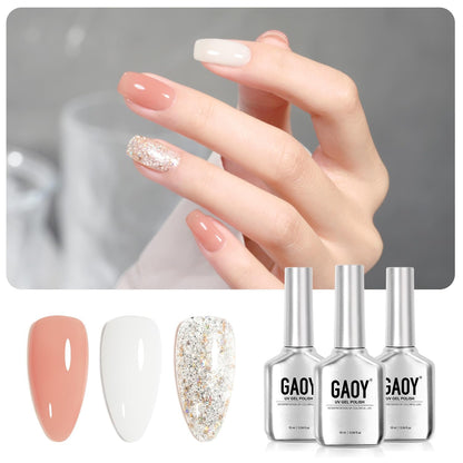 Gel Nail Polish Kit, 3 Colors Jelly Milky White Blue Gray, Sheer Soak Off UV Gel Polish Set - Cloudy Coast