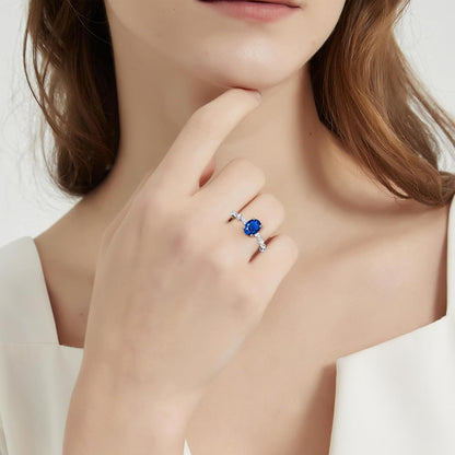 1.5Ct Oval-Cut Created Sapphire Rings 925 Sterling Silver White Gold Plated Blue Oval Engagement Ring for Women Paved Cubic Zirconia Simple Dainty Ring Band Width 2.2Mm Size 7