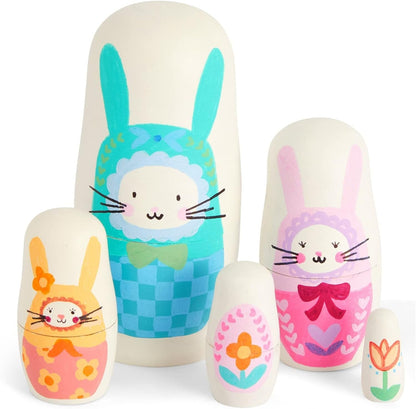 5 Piece Set of Unpainted Blank Russian Nesting Dolls for DIY Crafts, Art Projects