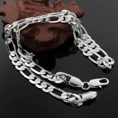 Wholesale High Quality 925 Sterling Silver Fashion Jewelry 2MM/4MM/6MM/8MM Women Men 925 Solid Silver Figaro Chain Necklace 16/18/20/22/24/26/28/30 inches