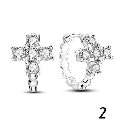 New 925 Sterling Silver Sparkling Two-Tone Zircon Stud Earrings European Fashion Women's Jewelry Earrings