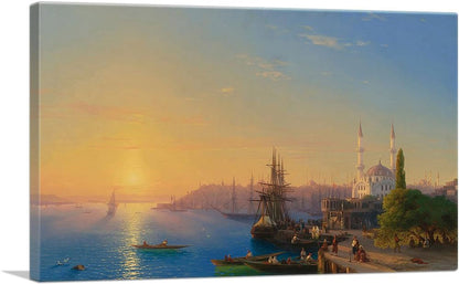 View of Constantinople and the Bosphorus 1856 Canvas Art Print Stretched Framed Painting Picture Poster Giclee Wall Decor by Ivan Aivazovsky - 26" X 18" (0.75" Deep)