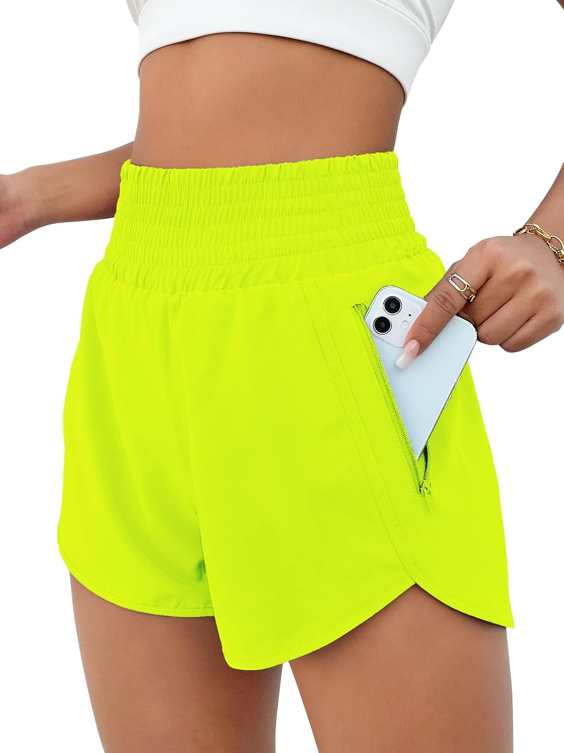 Women'S Athletic Shorts High Waisted Running Shorts Pocket Sporty Short Gym Elastic Workout Shorts