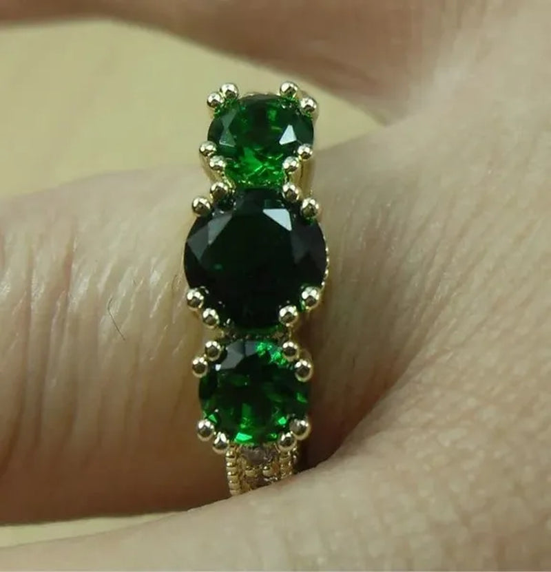 Natural 2.66CT Emerald Diamond 14K Yellow Gold Ring Size 6-10