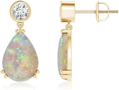 Natural Opal Drop Earrings for Women Girls in Sterling Silver/14K Solid Gold/Platinum | October Birthstone Jewelry Gift for Her | Birthday | Wedding | Anniversary