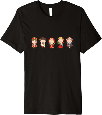 Cute Traditional Russian Characters in Russian Clothing Premium T-Shirt