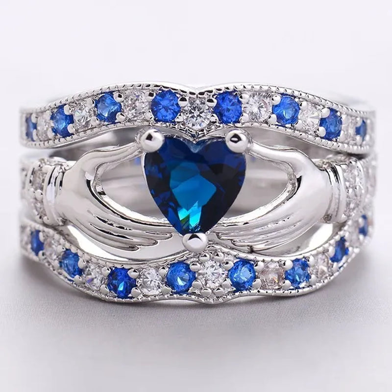 3-piece heart amethyst women's ring wedding ring set green red blue fashion jewelry size 5-12