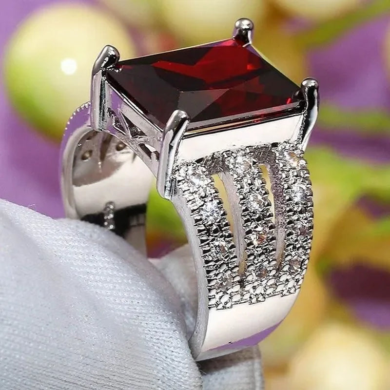 925 Sterling Silver Women Girls Fashion Garnet Ruby Topaz Gemstone Wedding Rings Jewelry