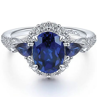 Fashionable Silver Colour Fine Blue Zirconia Women's Ring Wedding Anniversary Christmas Gift Beach Party Jewellery