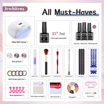 27 Colors Gel Nail Polish Kit with U V Light, 120W U V LED Nail Dryer Lamp Curing Gel Nail Polish Set Popular Gel Nail Polish Set DIY at Home, Nail Manicure Tools