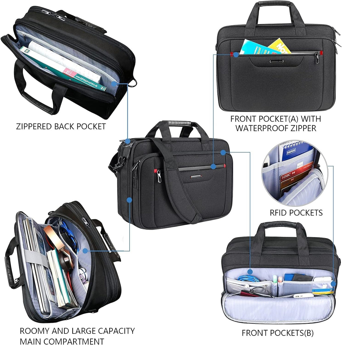 Laptop Briefcase Premium Laptop Case Fits up to 17.3 Inch Business Shoulder Bag Laptop Expandable Water-Repellent Messenger Bag for Men/Women Computer Bag for Travel/Business/Black