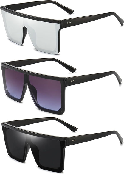 Square Oversized Sunglasses for Women Men Fashion Flat Top Big Black Frame Shades
