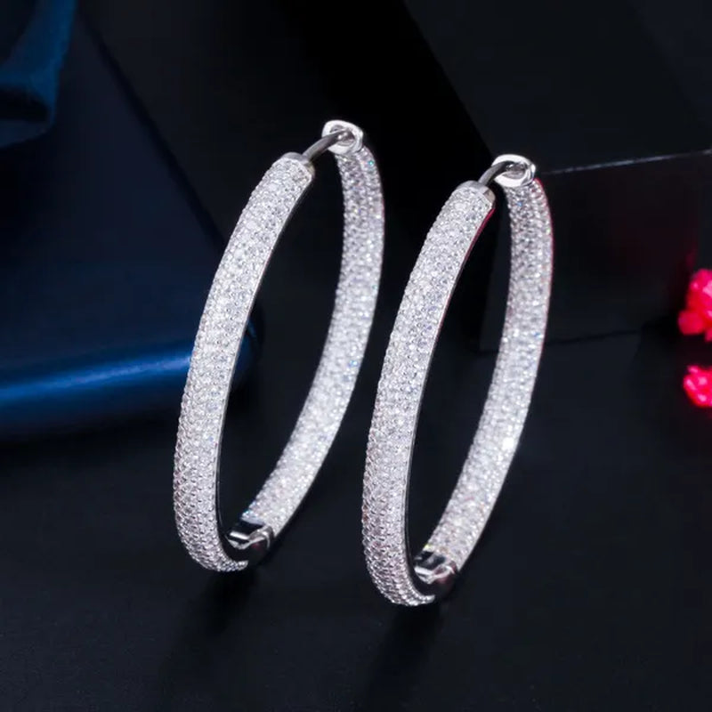 CANDICE European American Fashionable Large Hoop Earing Full Micro Shining AAA CZ Zirconia Silvery Golden Women Earrings Jewelry