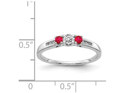 1/6 Carat (ctw) Three Stone Diamond Ring with Rubies 1/6 carat (ctw) in 14K White Gold
