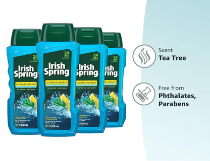 Ultimate Wake up Tea Tree Face & Body Wash for Men, Moisturizing Body Wash Washes Away Bacteria - 18 Fluid Ounce, 4 Pack