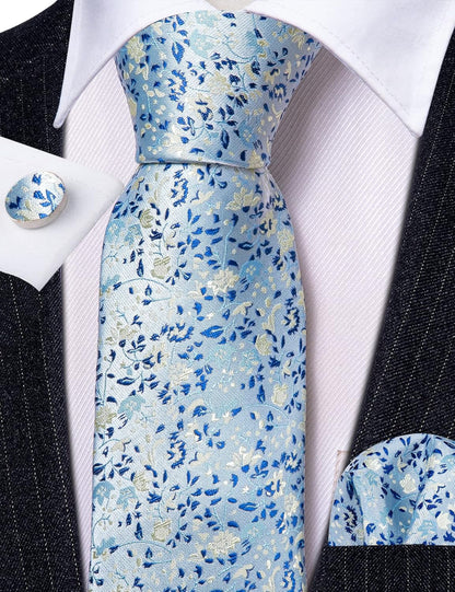 Flower Ties for Men Handkerchief Cufflinks Set Wedding Necktie Set Party