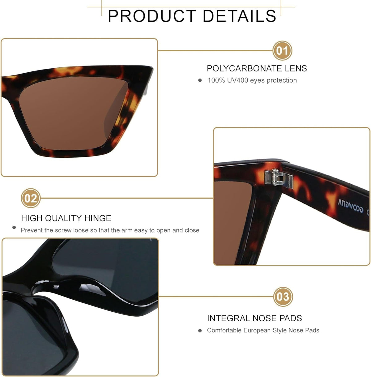Cat Eye Sunglasses for Women Polarized Cateye Frames Fashion Vintage Square Classic Retro Sun Glasses