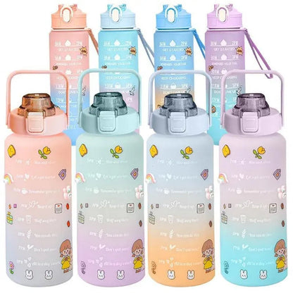 Water Bottle With Time Marker & Straw, 900ML/2000ML Large Capacity Motivational Leakproof Plastic Water Jug For Fitness Gym School Outdoor Travel Work Camping Hiking Hunting Fishing To Ensure You Drink Enough Water Daily