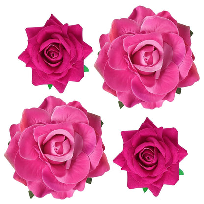 Rose Hair Clip Flower Hairpin Rose Brooch Floral Clips, 4 Pcs Fabric Rose Flowers Hair Clips Mexican Hair Flowers Pin up Headpieces for Woman Girl Wedding Party Mother'S Day (Hot Pink)