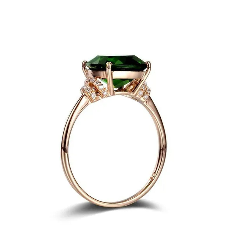 Natural Emerald Diamond Ring 18K Yellow Gold Engagement Jewelry