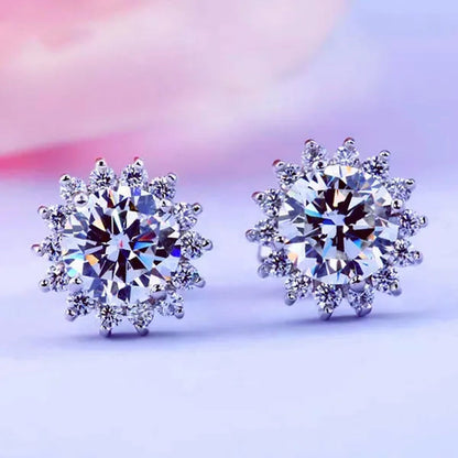 2022 8mm(2.0ct)  Moissanites Diamond Ear Studs 925 Silver Six Star Snowflake  Pink Gift Box Packing Round Brilliant Cut 8mm(2.0ct) D Color Jewelry with Certification