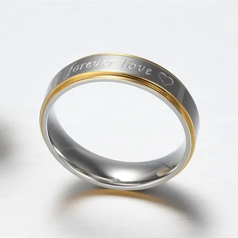 Stainless Steel "forever love" Gold Edged Ring Wedding Band Men/Women's Fashion Jewelry Size 6-13